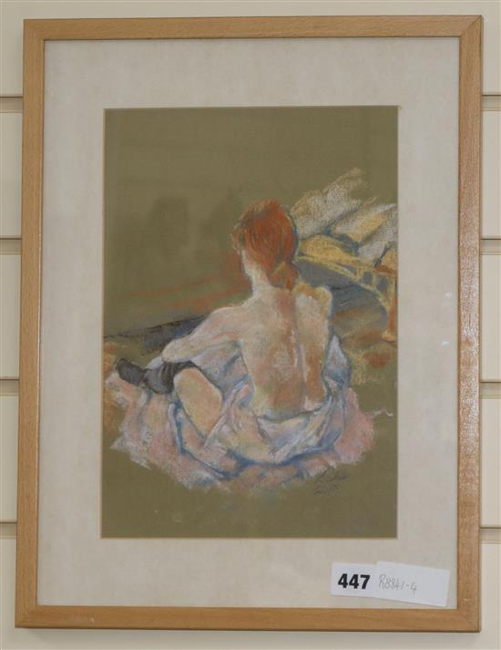 R. Whalley, pastel of a lady, seated female nude, signed and dated 2013 30 x 20cm